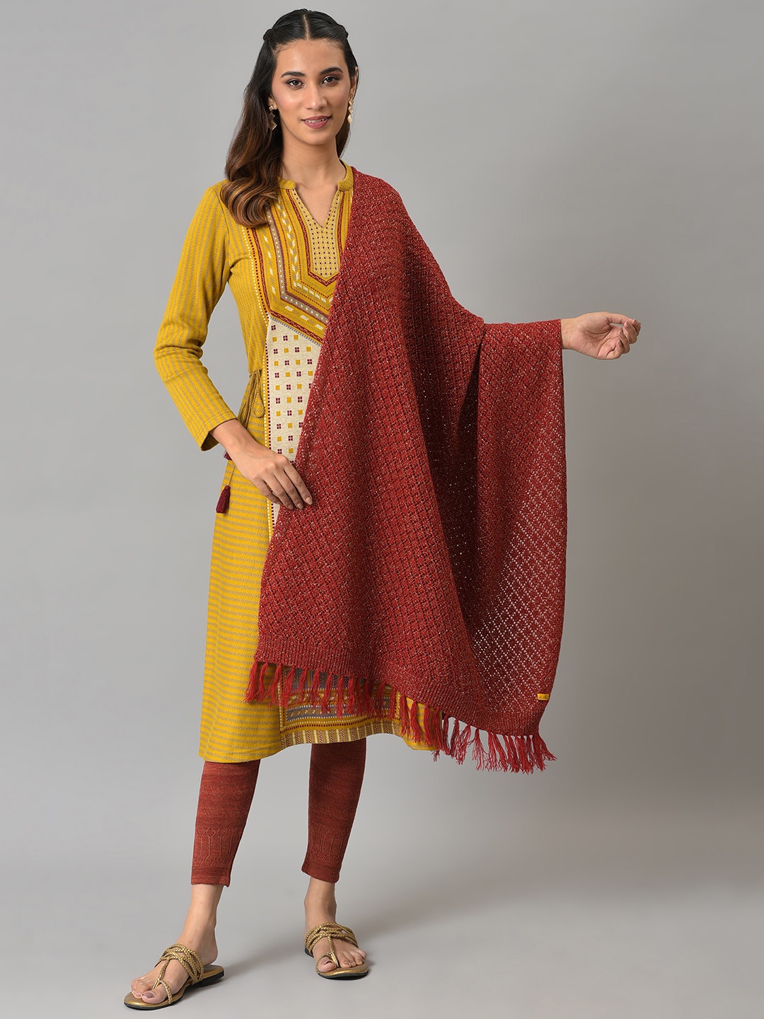 

AURELIA Woven Design Stole, Rust