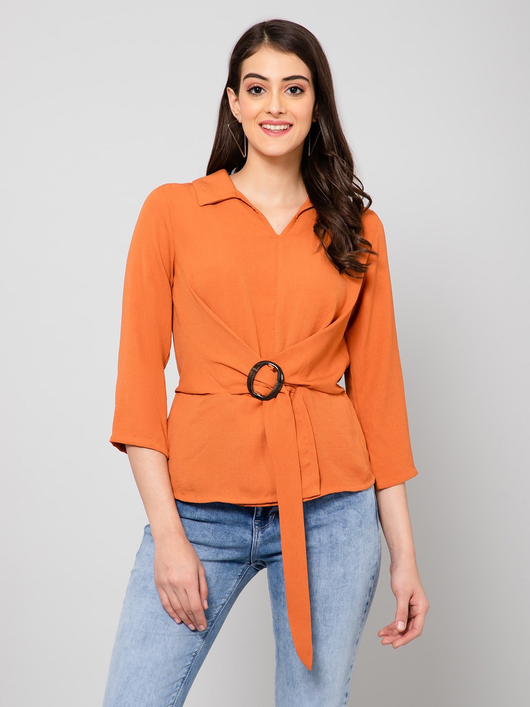 

Crozo By Cantabil Shirt Collar Shirt Style Top, Orange