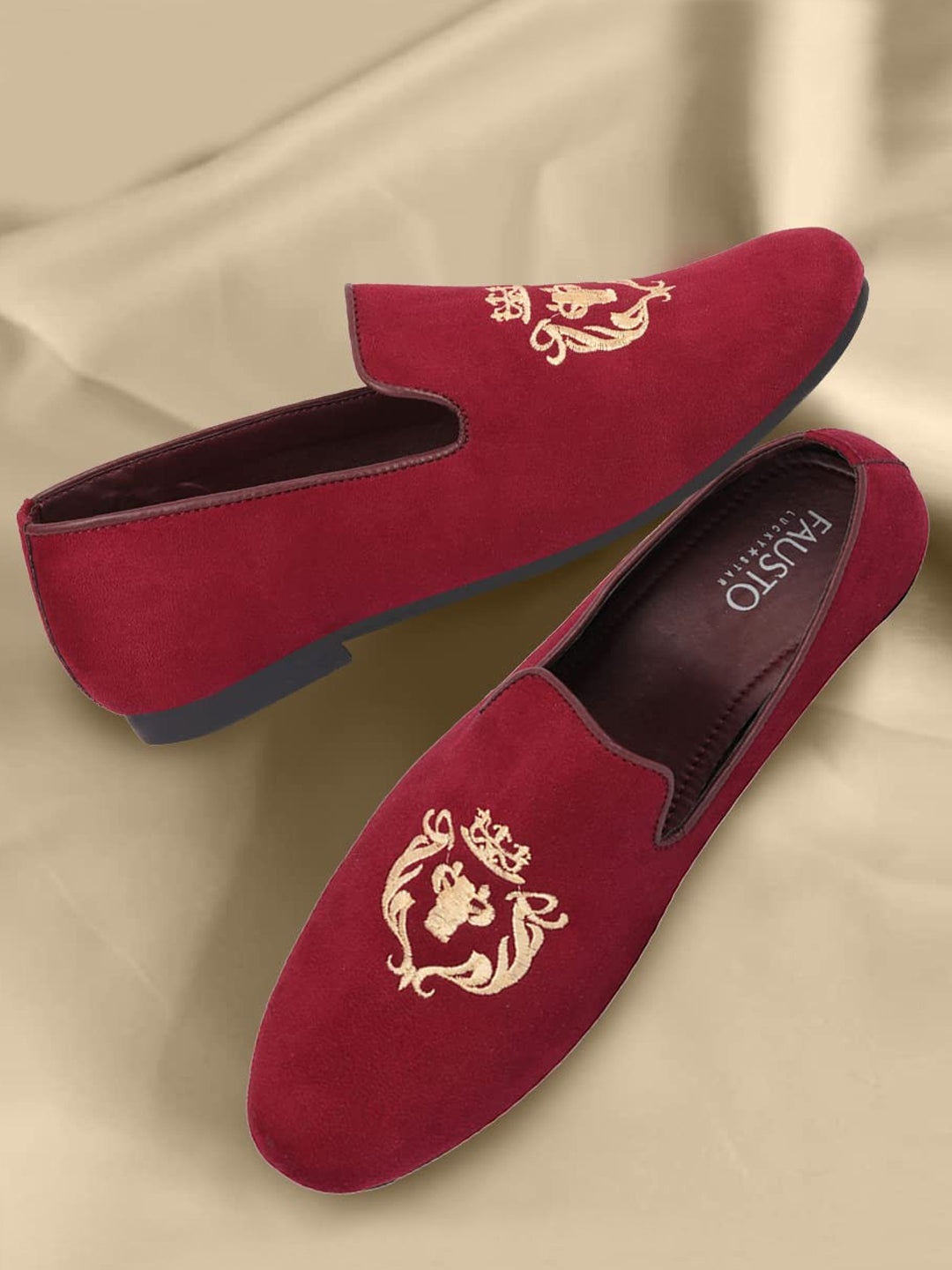 

FAUSTO Men Embroidered Lightweight Loafers, Red