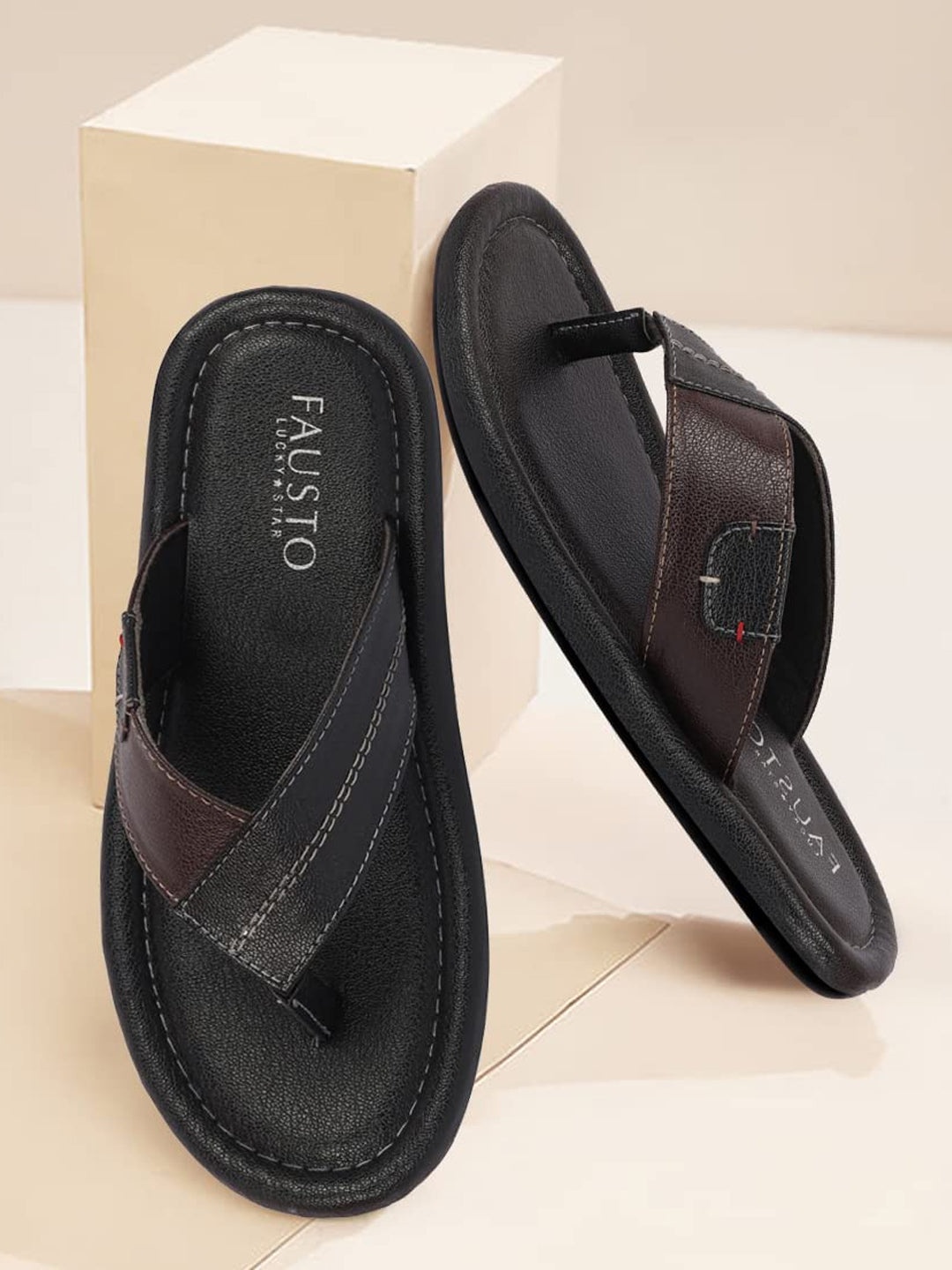 

FAUSTO Men Thong Flip-Flops, Black