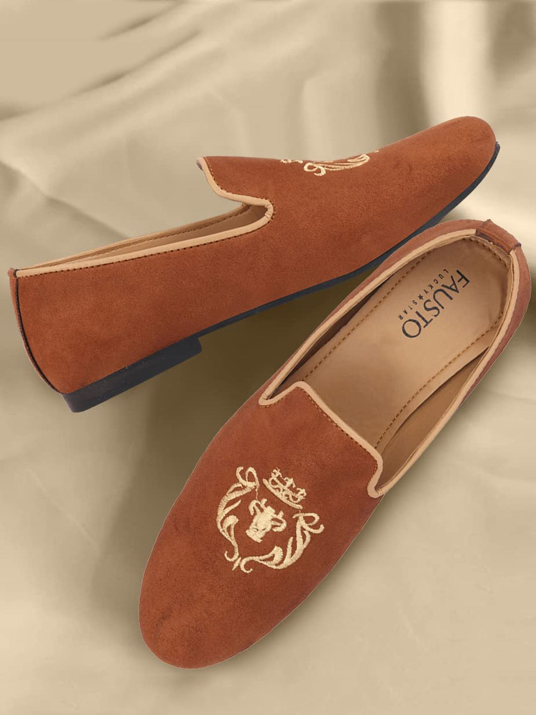 

FAUSTO Men Embroidered Lightweight Loafers, Tan