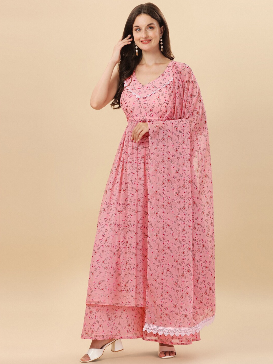 

Virah Fashion Floral Printed Kurta with Palazzos & With Dupatta, Pink