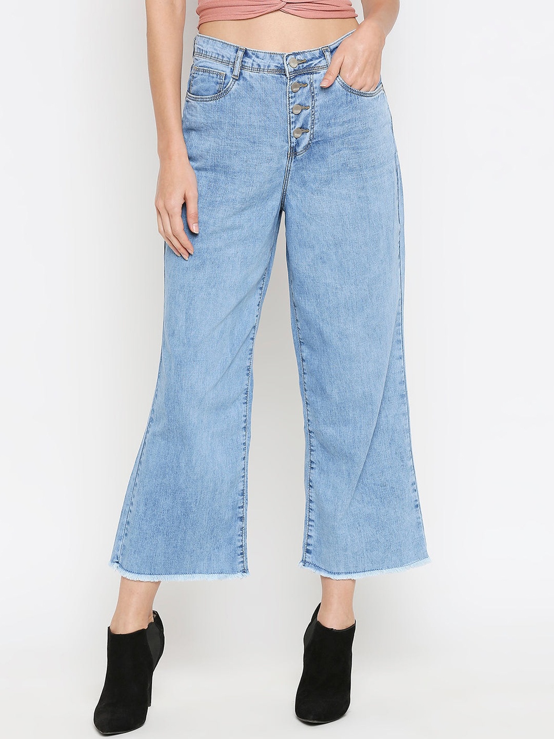 

Kraus Jeans Women Wide Leg High-Rise Pure Cotton Jeans, Blue