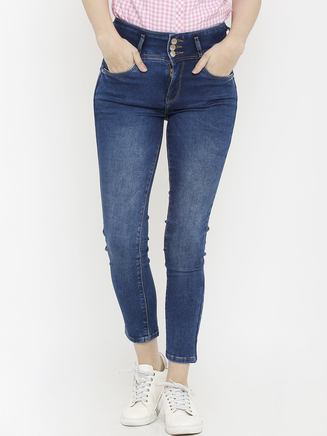 

Kraus Jeans Women Slim Fit High-Rise Light Fade Stretchable Jeans, Blue