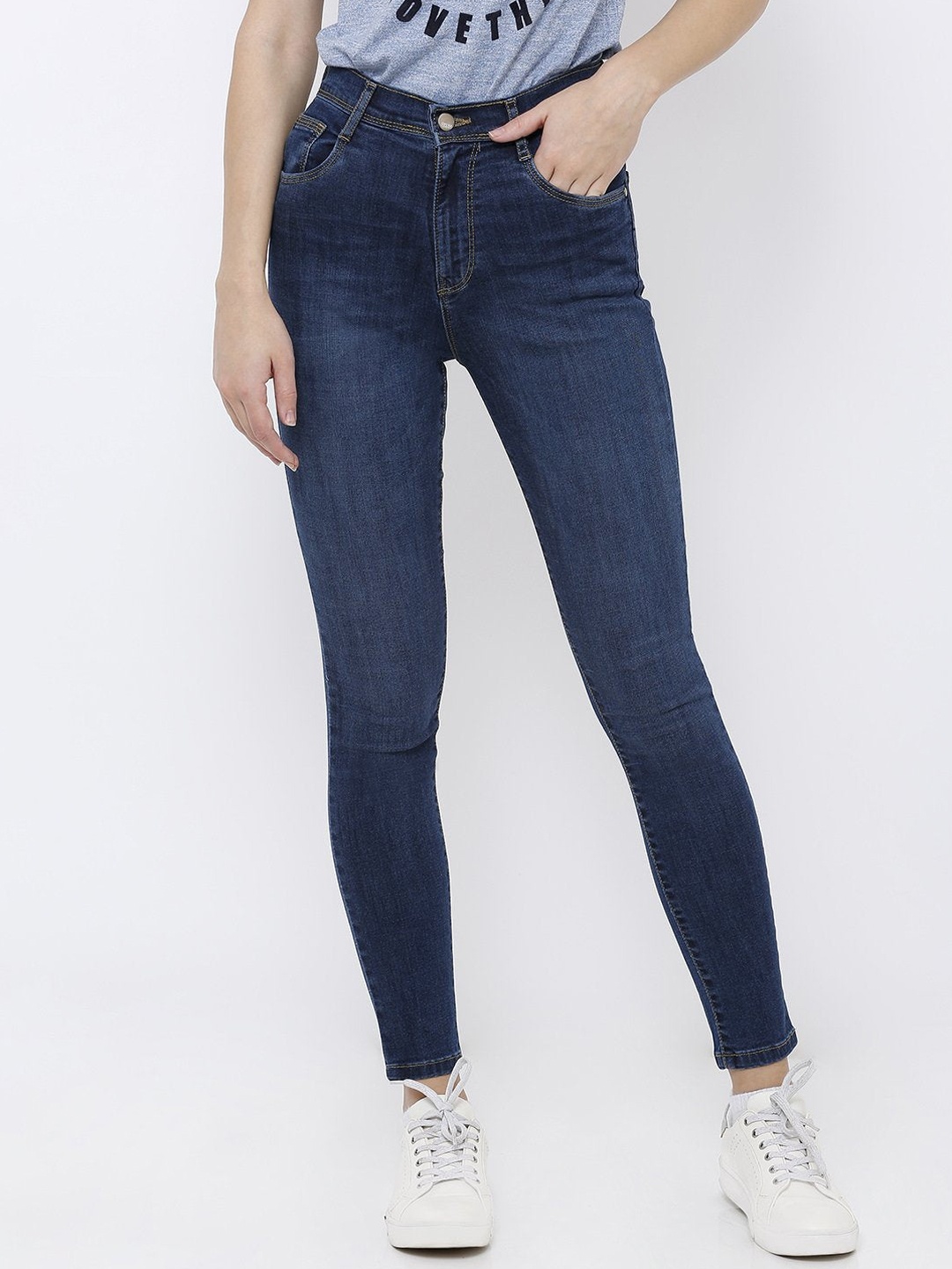 

Kraus Jeans Women Super Skinny Fit High-Rise Light Fade Stretchable Jeans, Blue