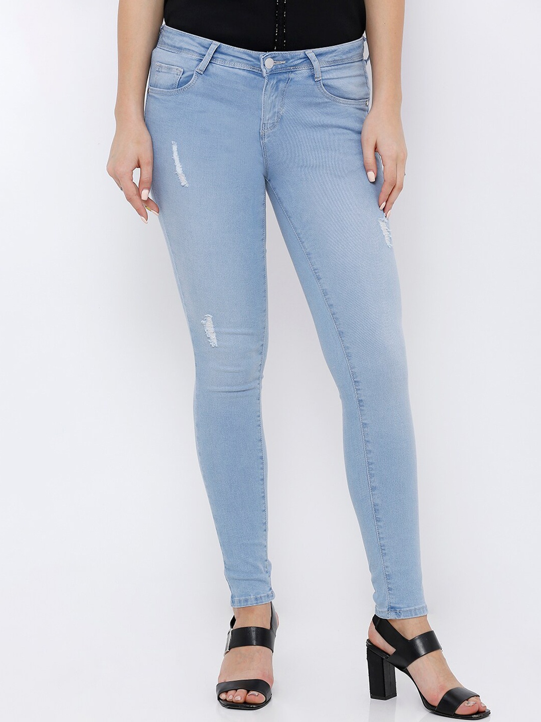 

Kraus Jeans Women Blue Super Skinny Fit Low Distress Light Fade Stretchable Jeans