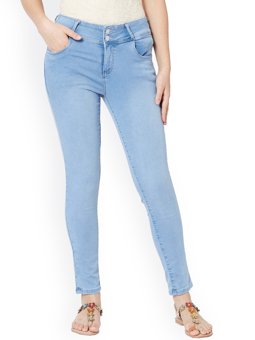 

Kraus Jeans Women Skinny Fit High-Rise Light Fade Stretchable Jeans, Blue