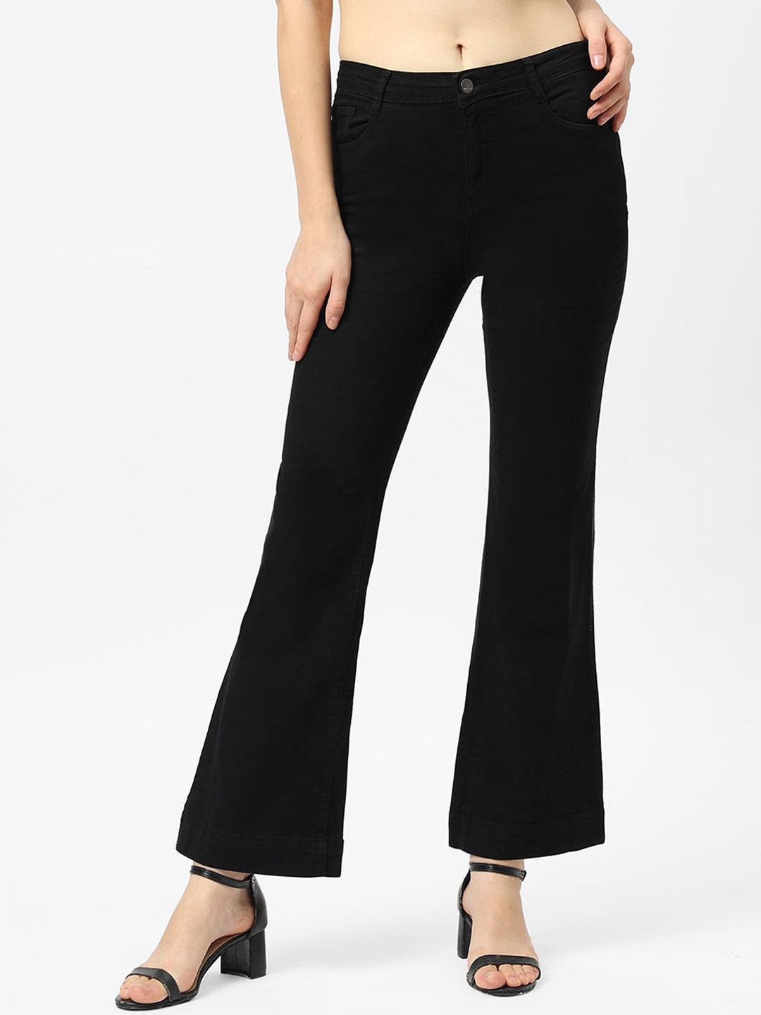 

Kraus Jeans Women Flared High-Rise Strecthable Jeans, Black