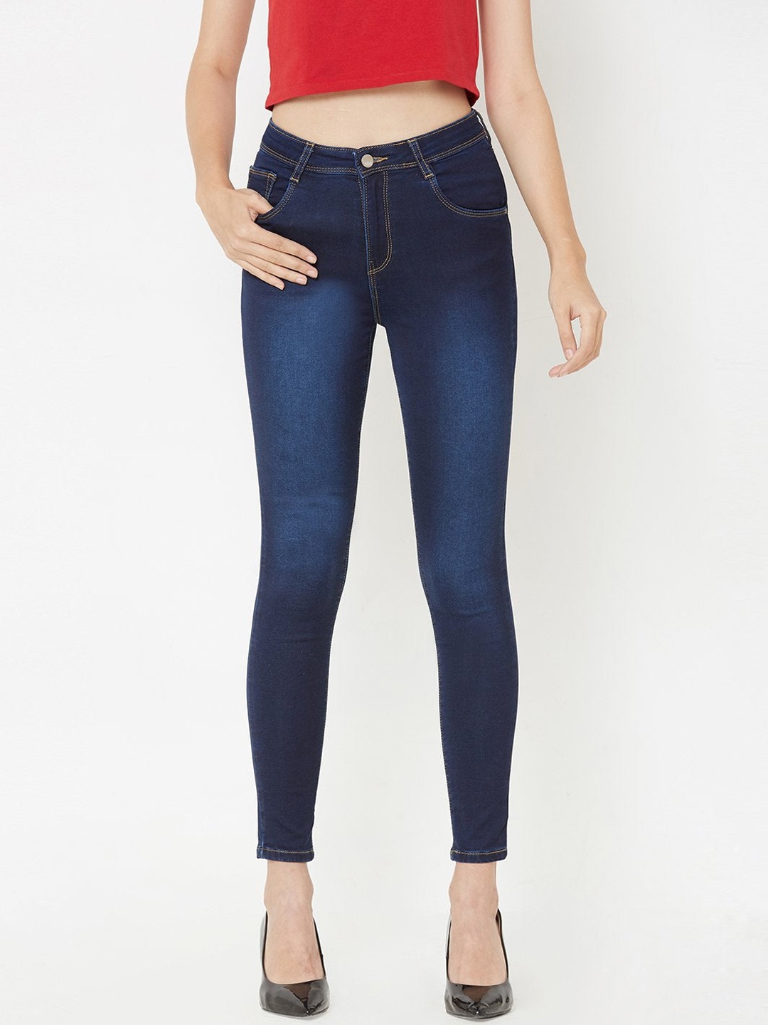 

Kraus Jeans Women Tapered Fit High-Rise Light Fade Strecthable Jeans, Blue