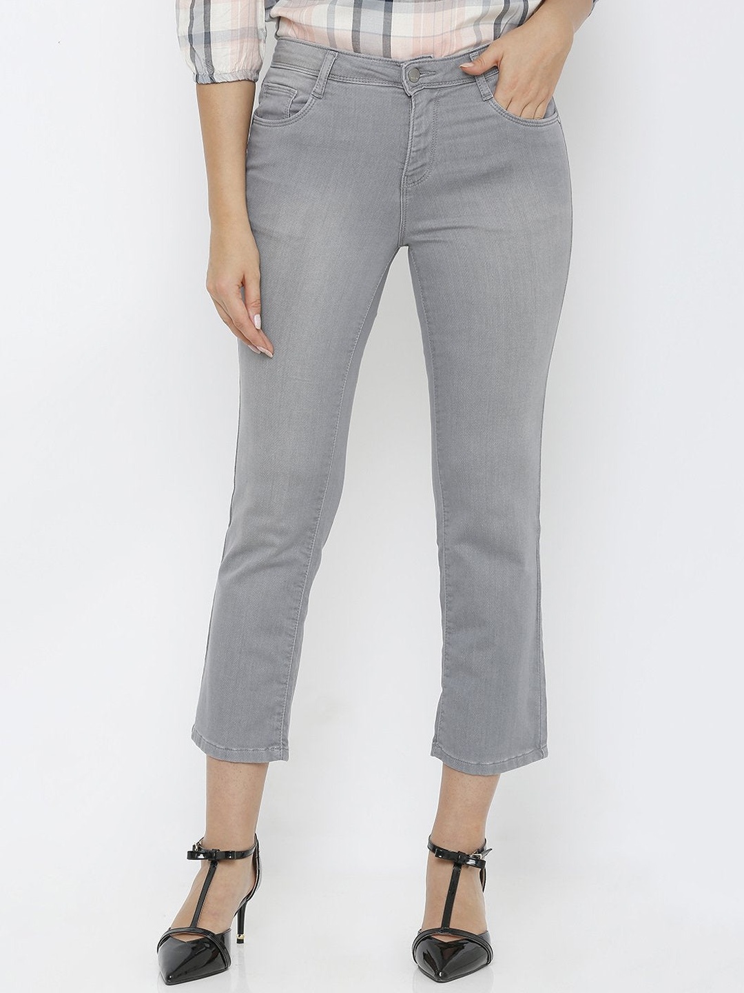 

Kraus Jeans Women Flared Light Fade Strecthable Jeans, Grey