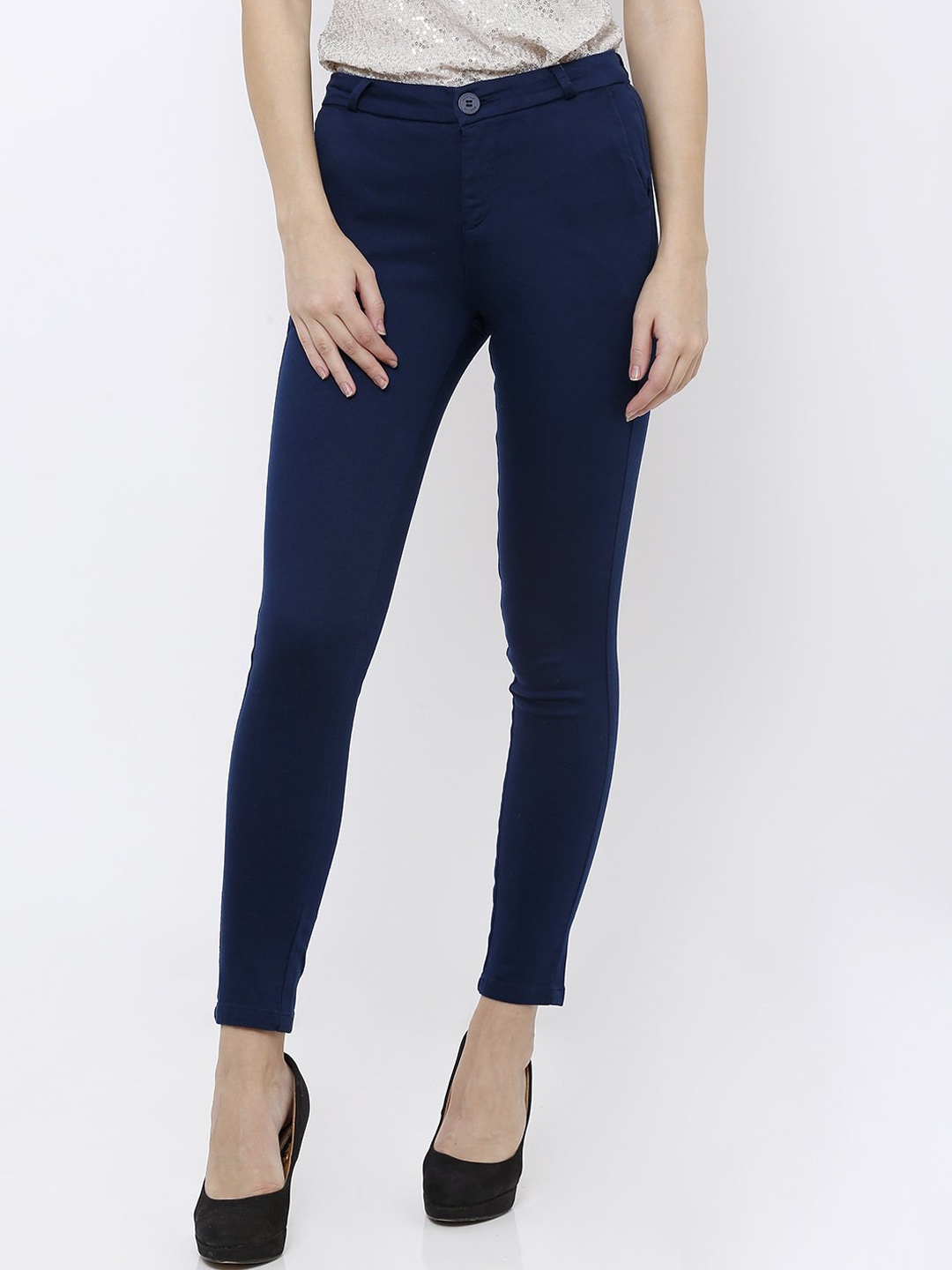 

Kraus Jeans Women Slim Fit High-Rise Trousers, Blue