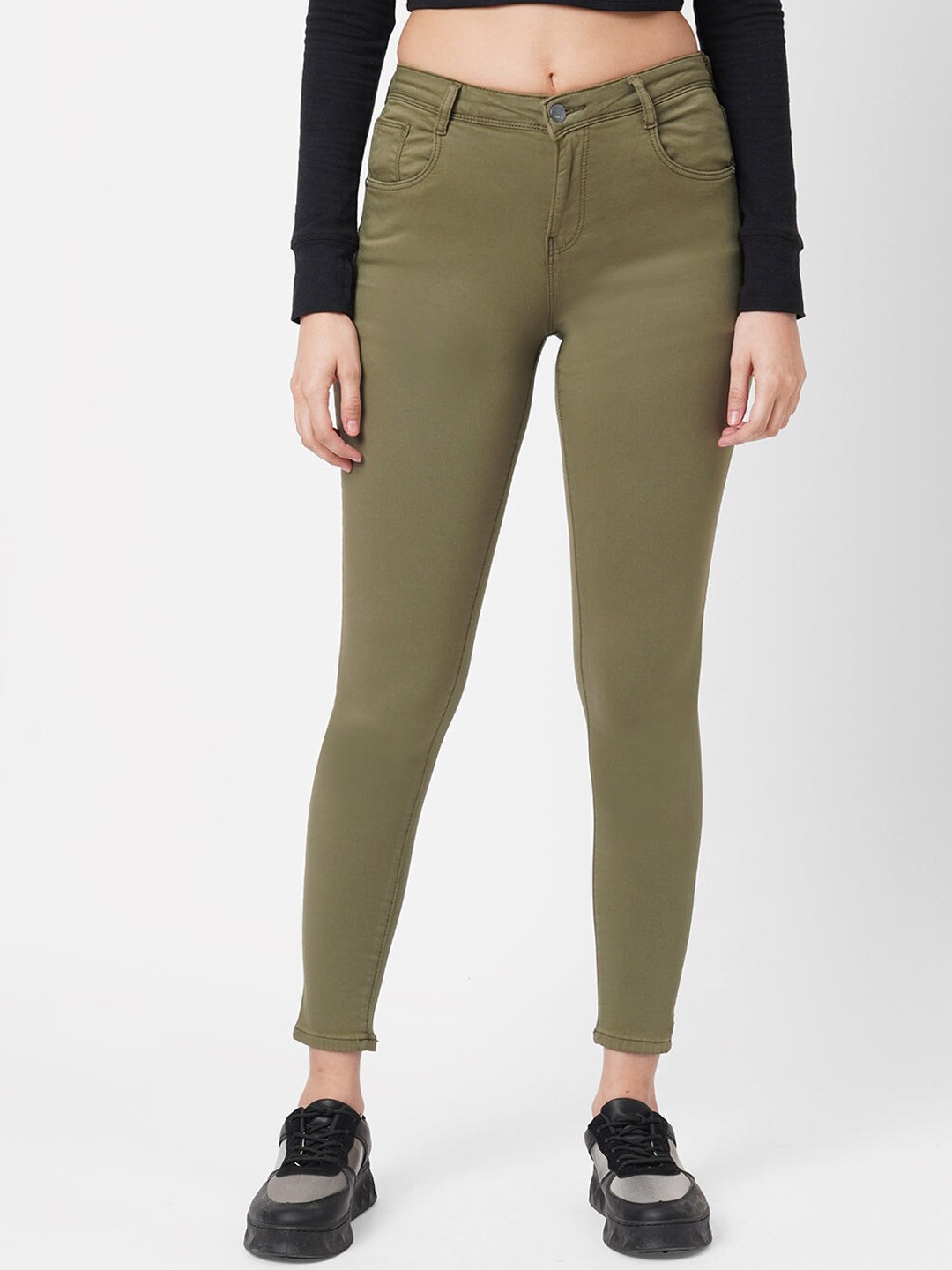 

Kraus Jeans Women Clean Look Skinny Fit High-Rise Jeans, Olive