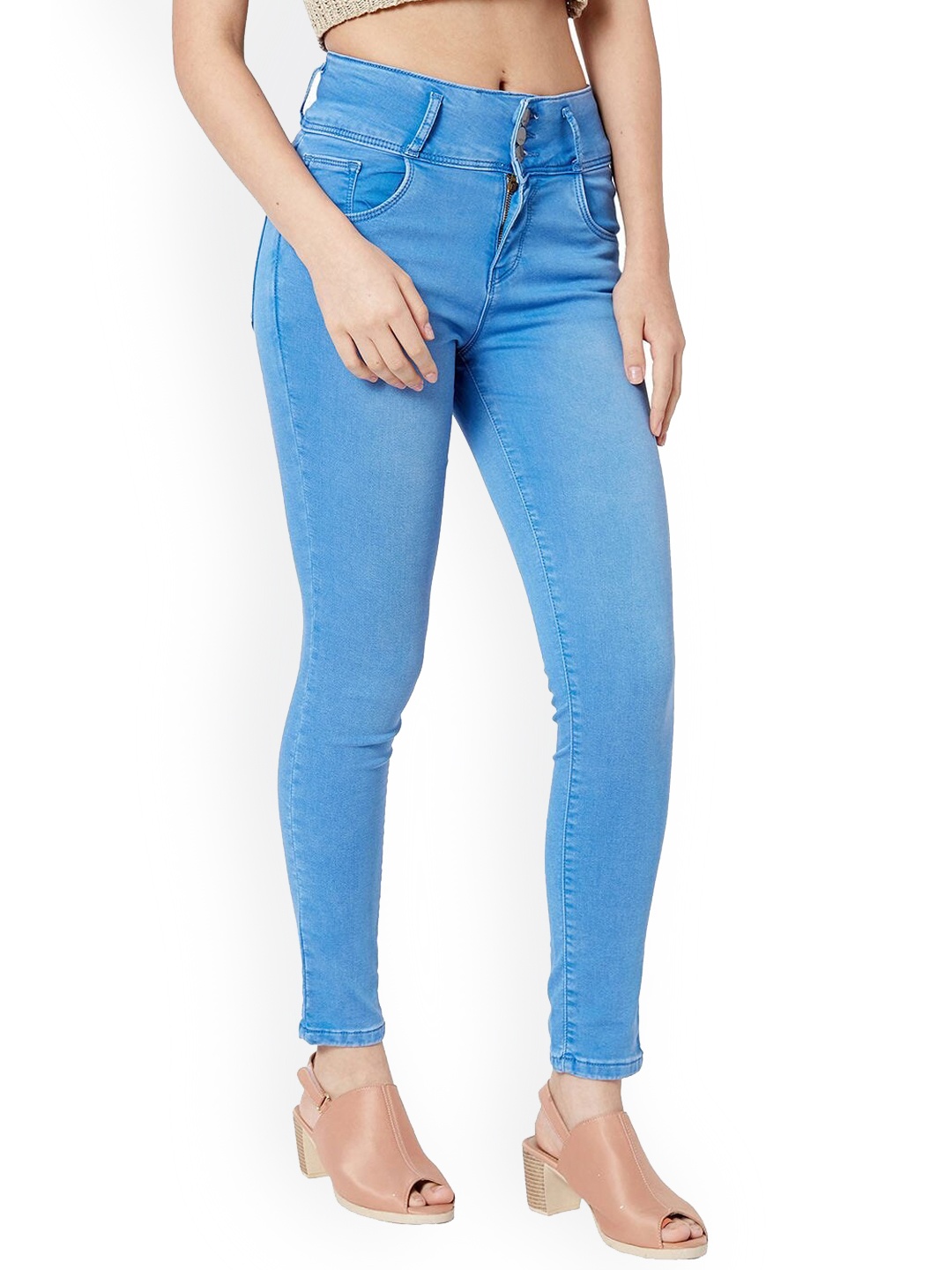 

Kraus Jeans Women Skinny Fit High-Rise Light Fade Strecthable Jeans, Blue