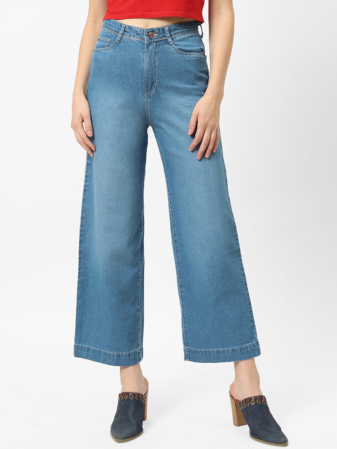 

Kraus Jeans Women Wide Leg High-Rise Light Fade Cotton Jeans, Blue