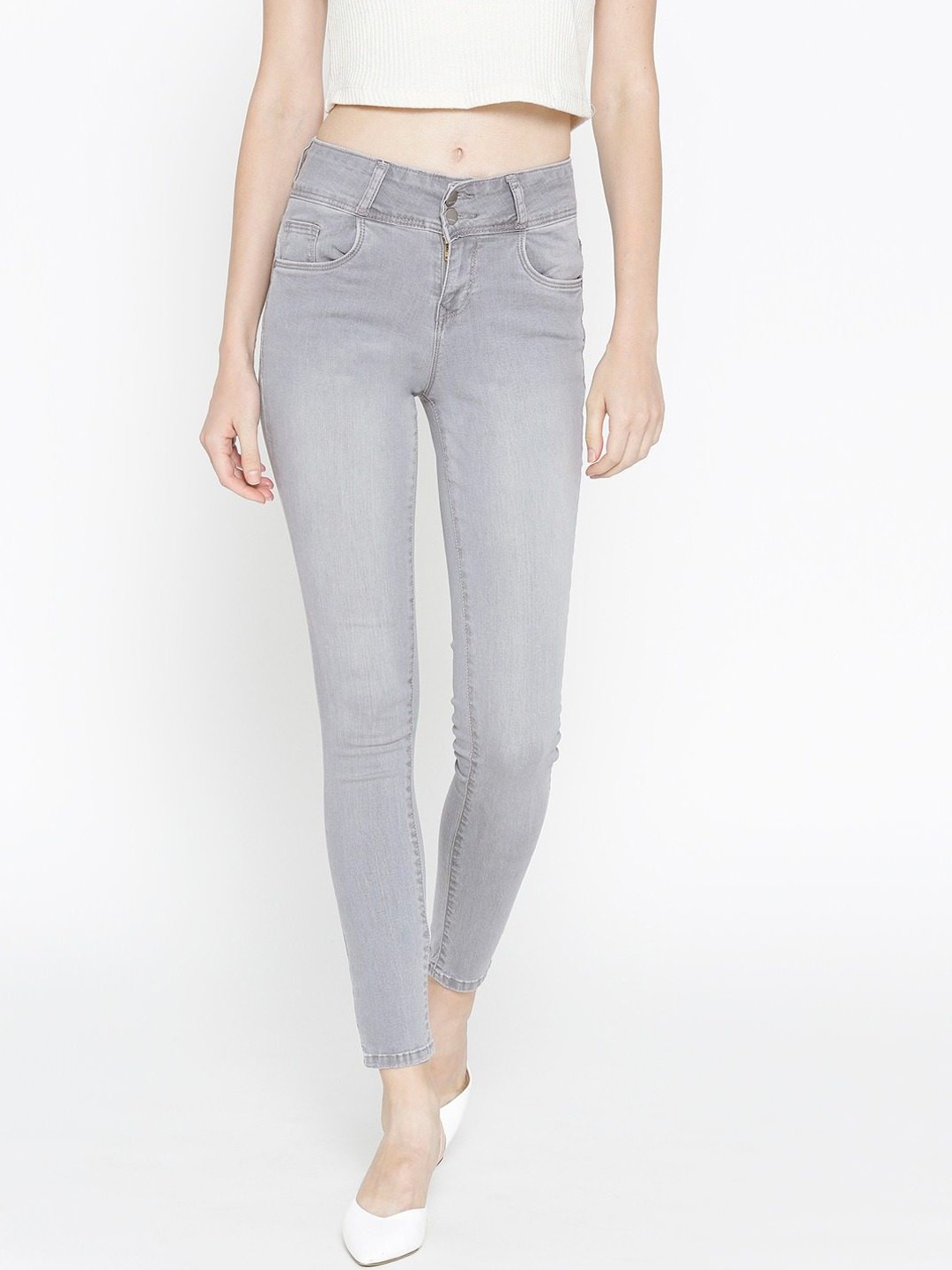 

Kraus Jeans Women Skinny Fit High-Rise Light Fade Strecthable Jeans, Grey