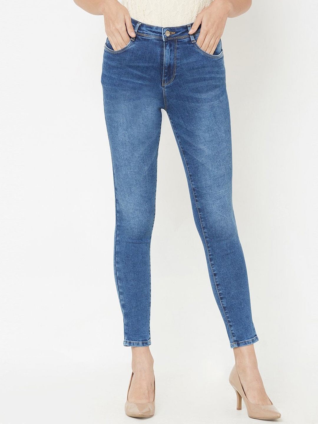 

Kraus Jeans Skinny Fit High-Rise Stretchable Light Fade Jeans, Blue