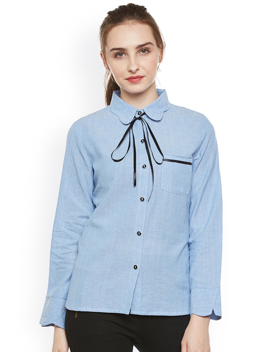 

Zastraa Women Blue Smart Slim Fit Solid Formal Shirt