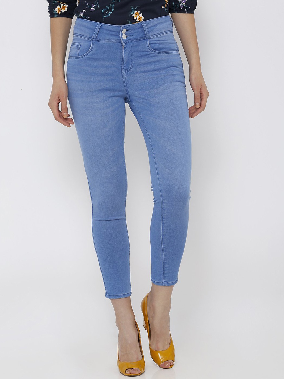 

Kraus Women Skinny Fit High-Rise Stretchable Casual Cropped Cotton Jeans, Blue