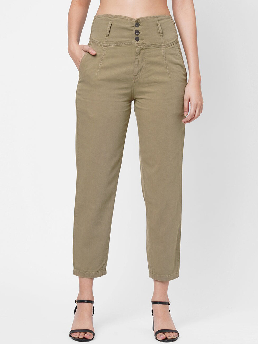 

Kraus Jeans Women Tapered Fit High-Rise Jeans, Olive