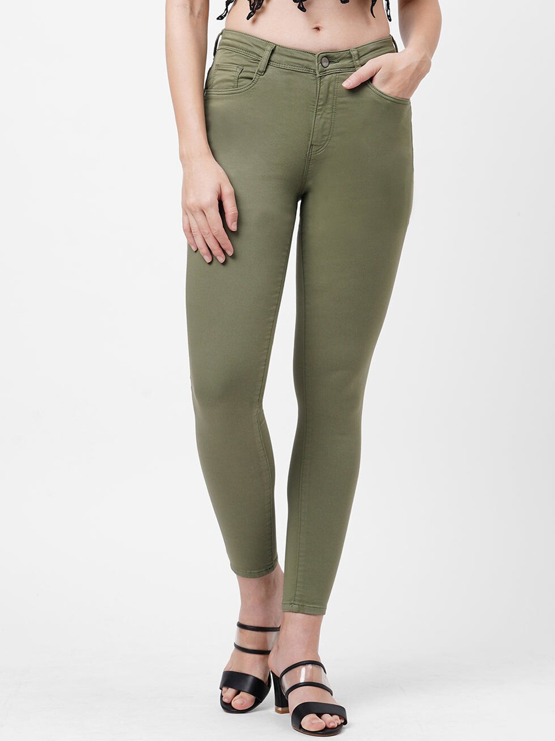 

Kraus Jeans Women Skinny Fit High-Rise Jeans, Olive