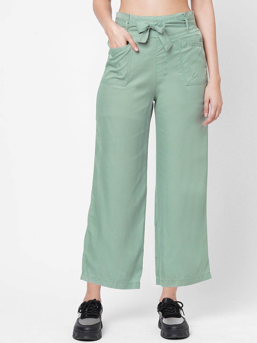 

Kraus Jeans Women Loose Fit High-Rise Pleated Trousers, Green