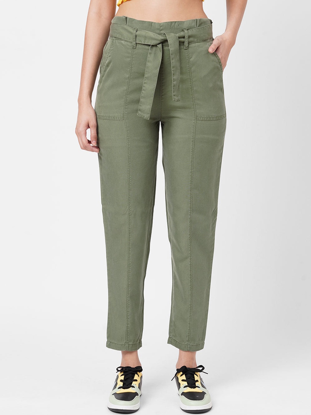 

Kraus Jeans Women Loose Fit High-Rise Trousers, Olive
