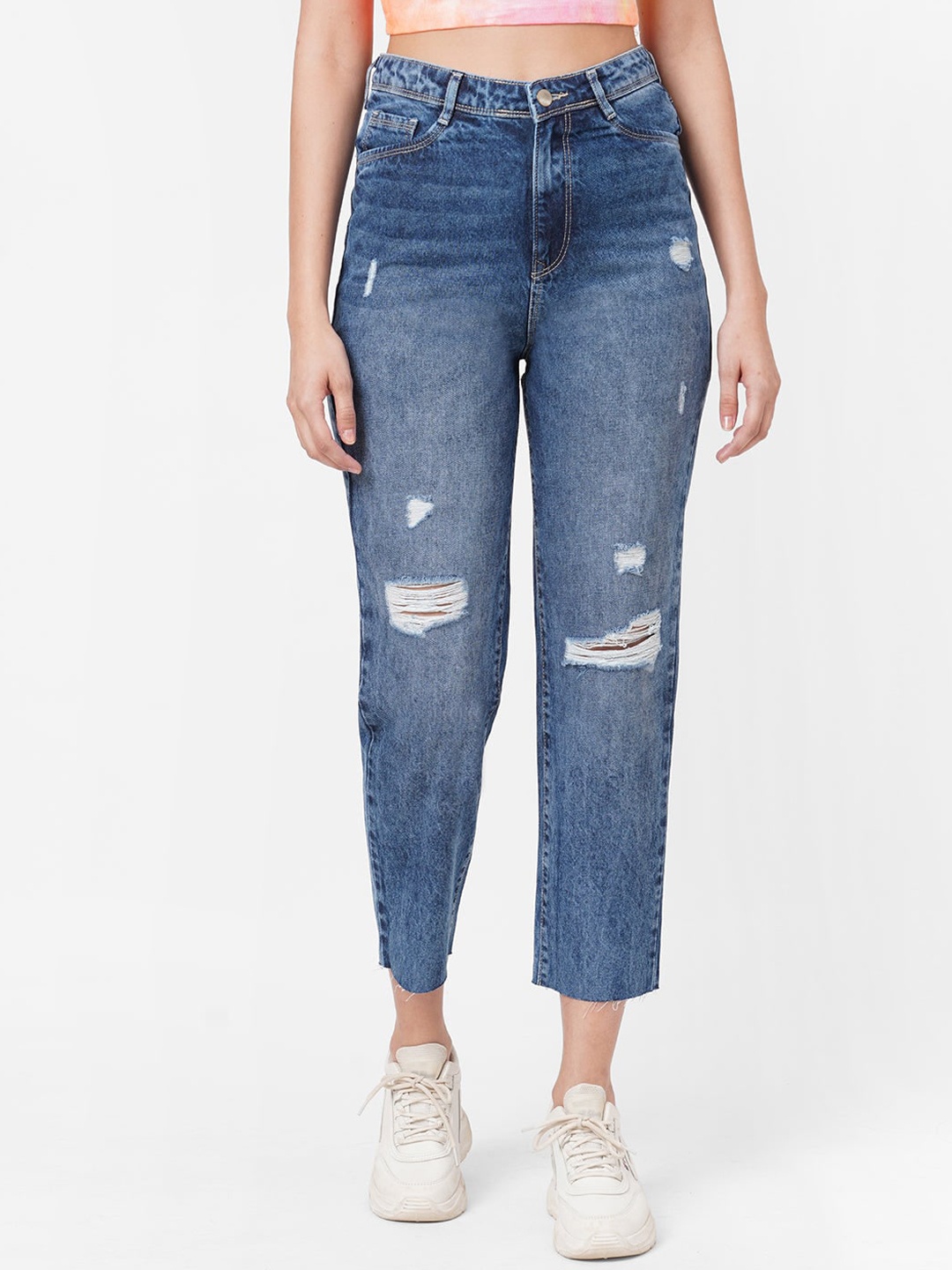 

Kraus Jeans Women Blue High-Rise Mildly Distressed Heavy Fade Jeans