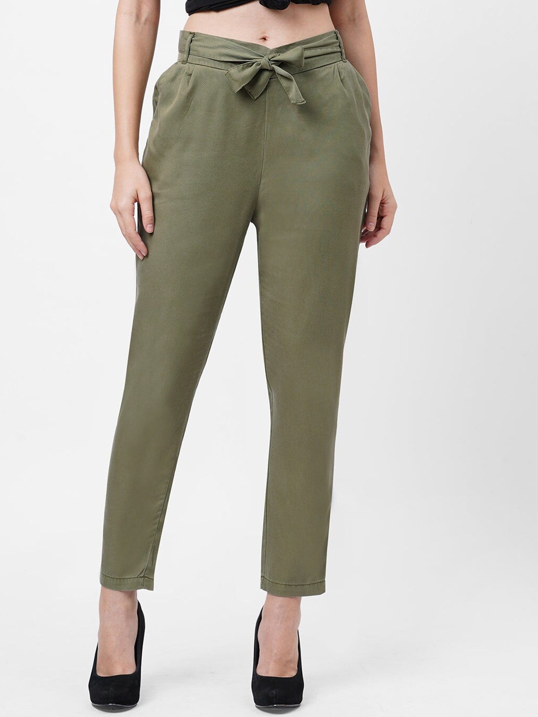 

Kraus Jeans Women Loose Fit High-Rise Pleated Trousers, Green