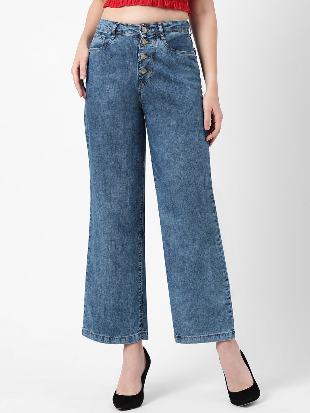 

Kraus Jeans Women Wide Leg High-Rise Light Fade Stretchable Jeans, Blue