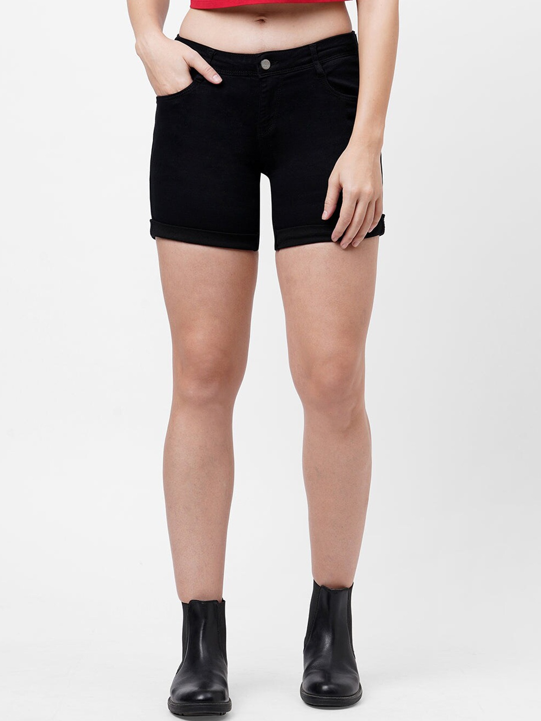 

Kraus Jeans Women Slim Fit High-Rise Denim Shorts, Black
