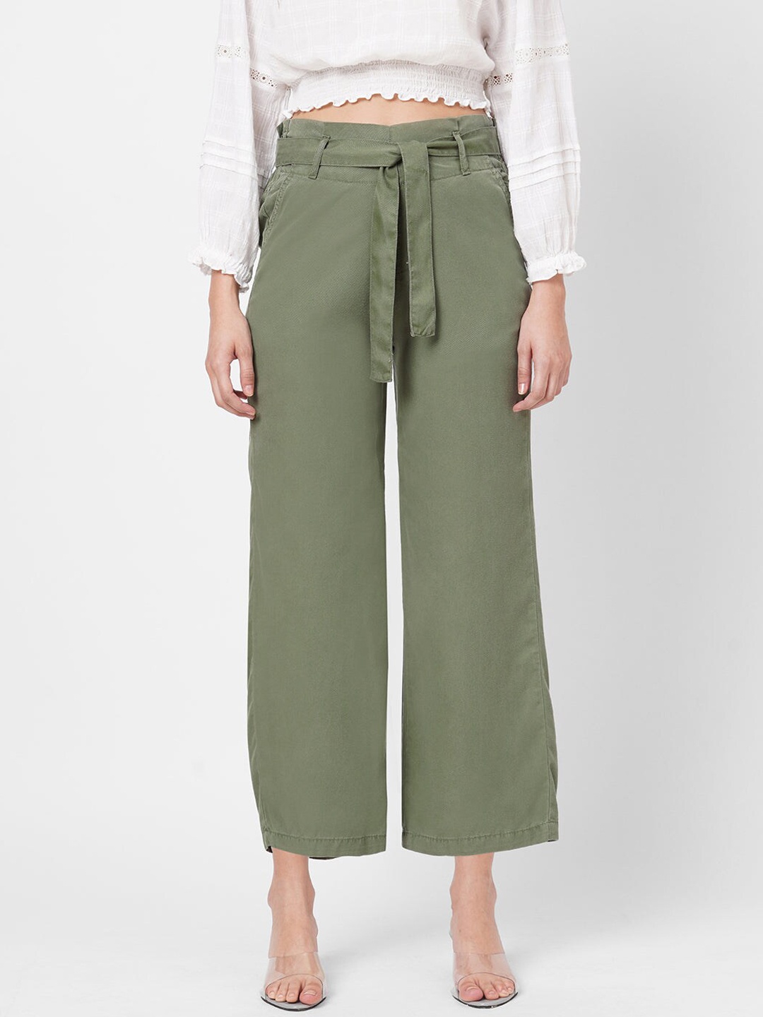 

Kraus Jeans Women Loose Fit High-Rise Trousers, Olive