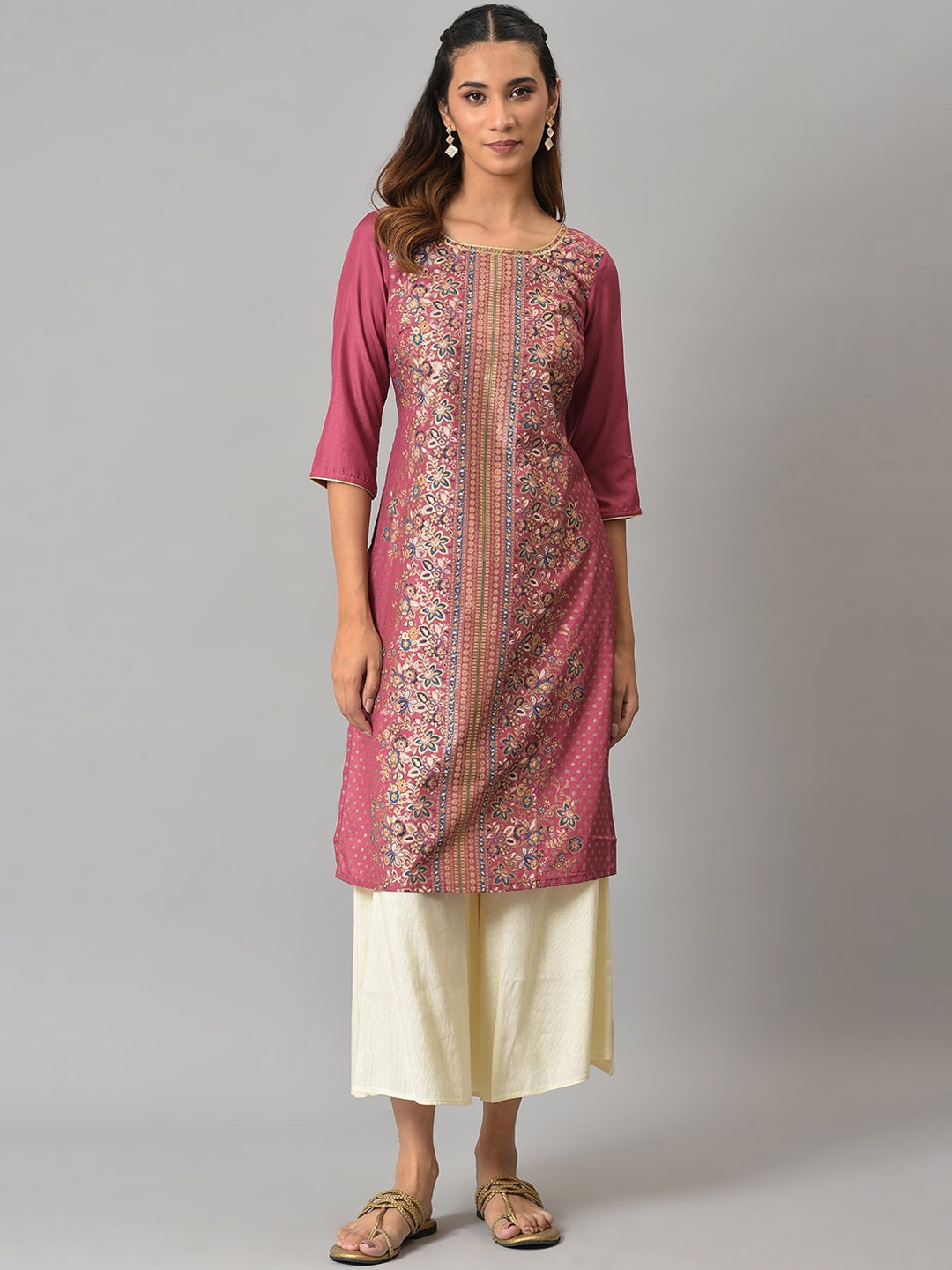 

AURELIA Straight Cotton Kurta, Pink