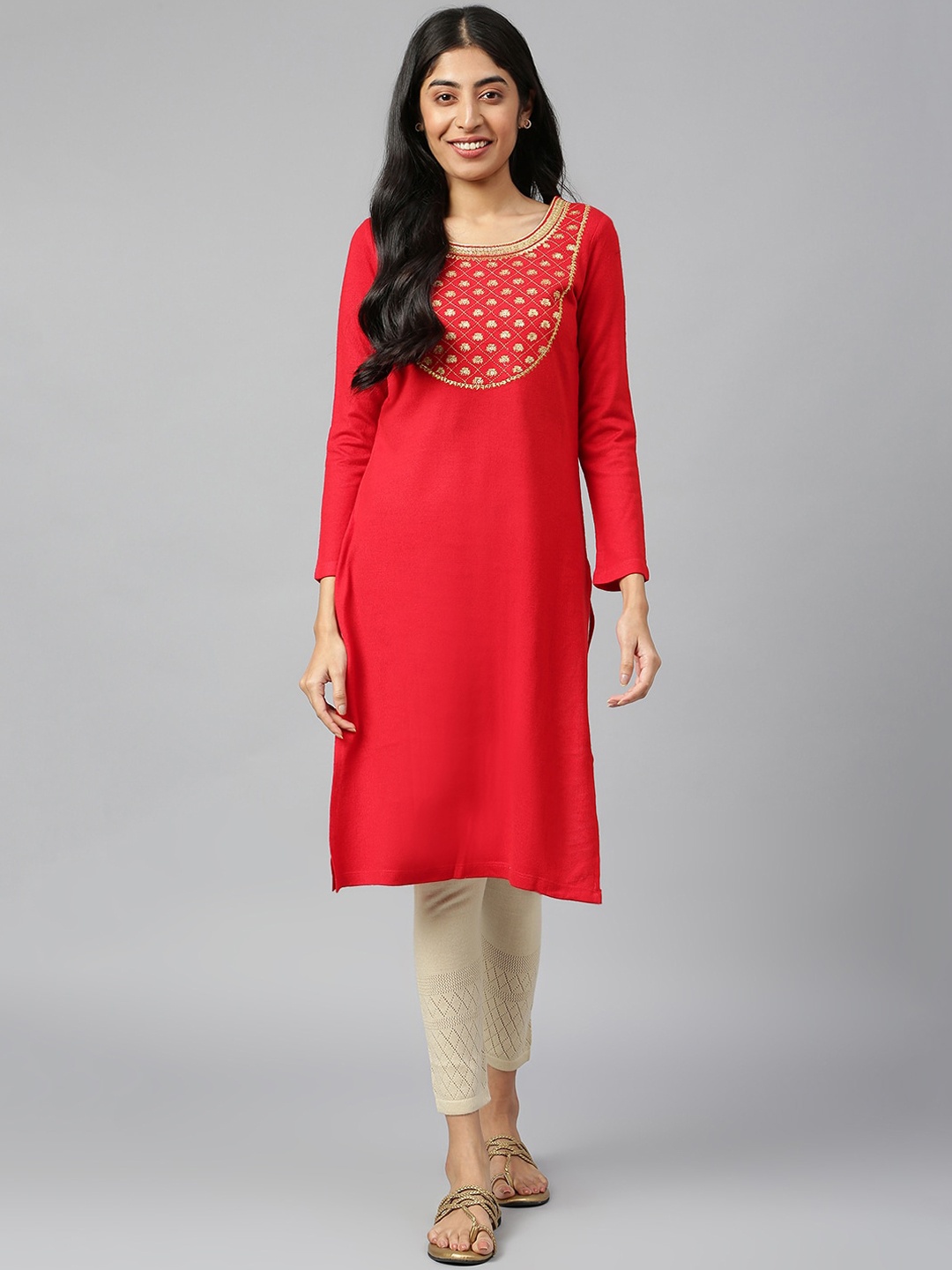 

AURELIA Women Floral Yoke Design Kurta, Red