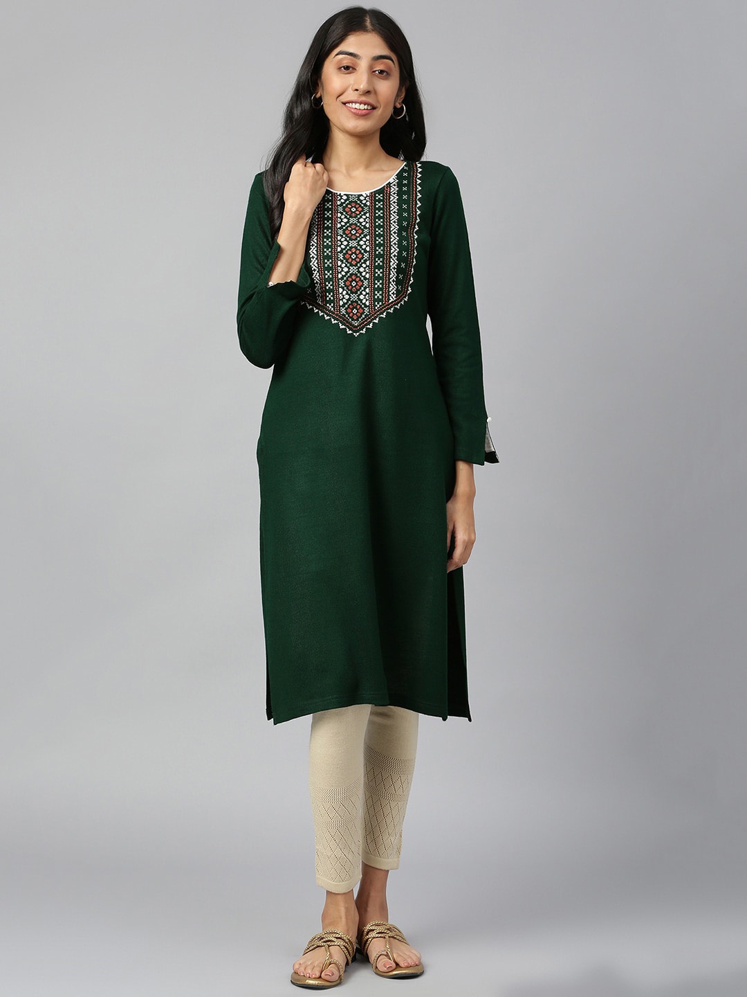 

AURELIA Women Ethnic Motifs Yoke Design Indie Prints Kurta, Green