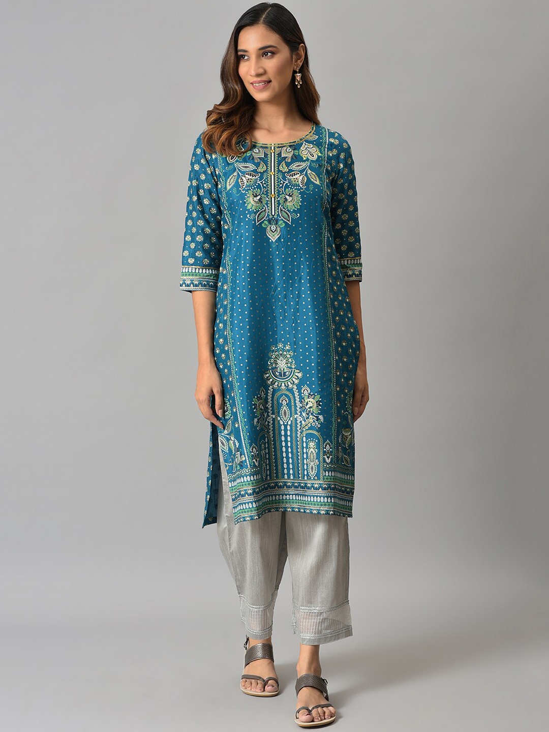 

AURELIA Festive Floral Print Kurta, Blue