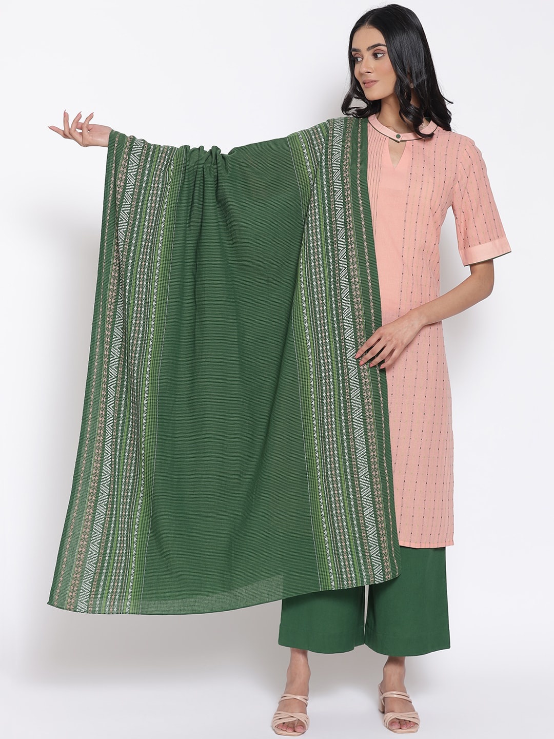 

AURELIA Striped Dupatta, Green