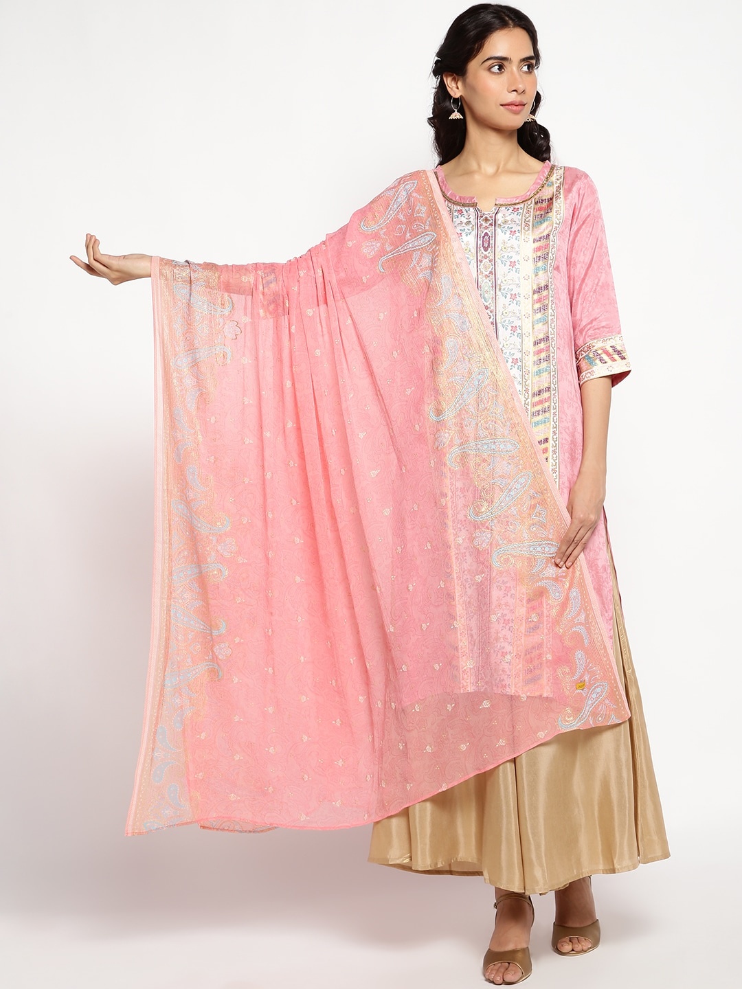 

AURELIA Paisley Printed Foil Print Dupatta, Peach