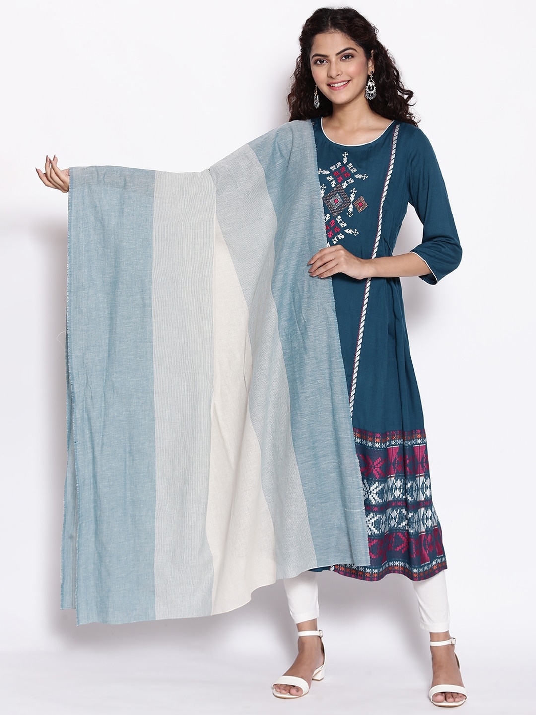 

AURELIA Striped Dupatta, Blue