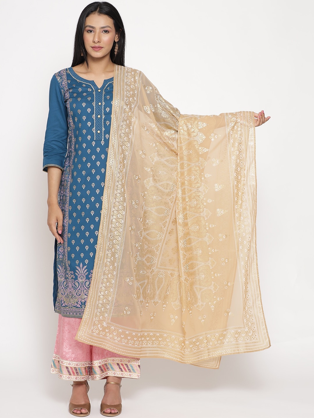 

AURELIA Printed Foil Print Dupatta, Beige