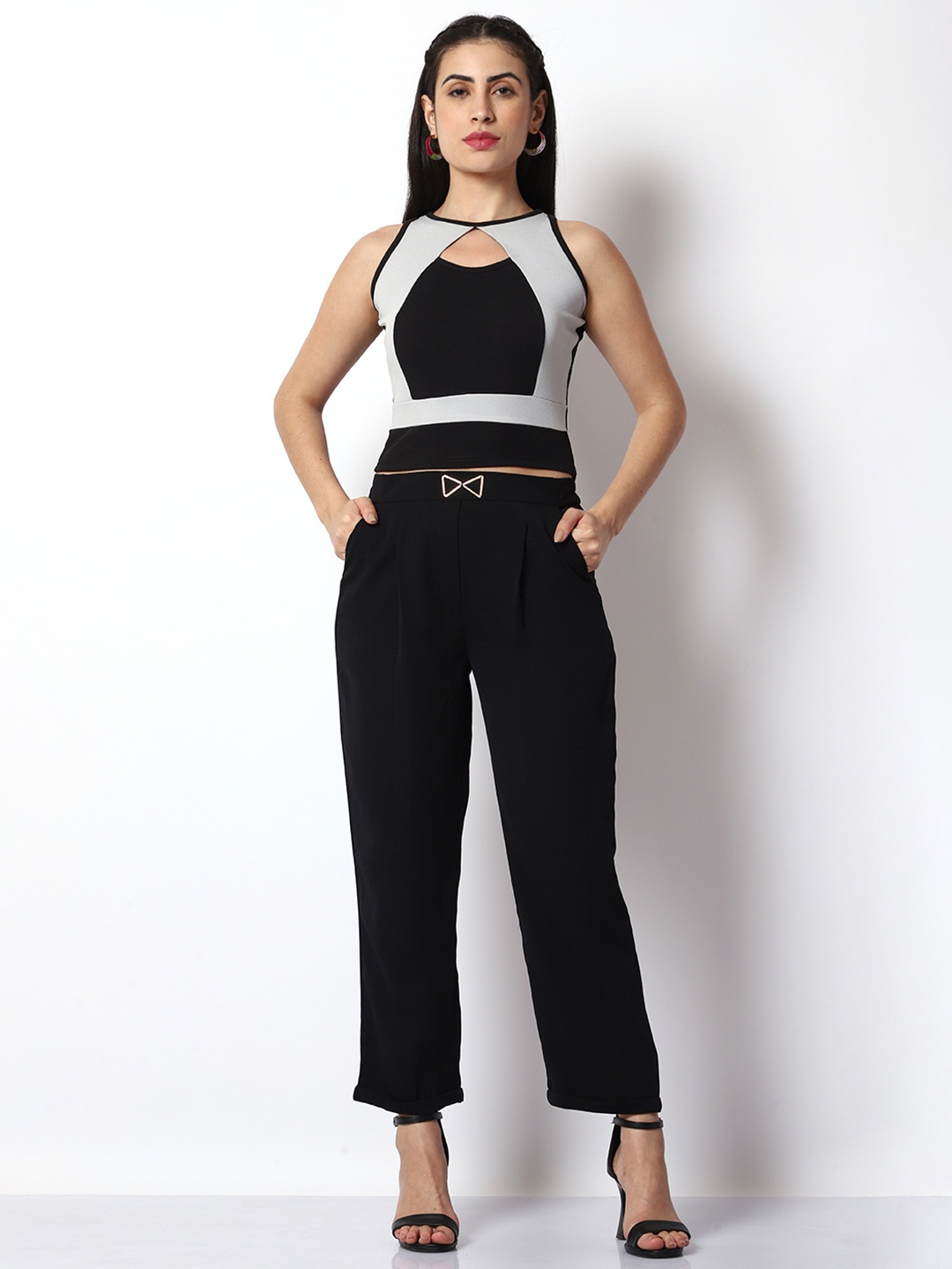 

Prettify Women Colourblocked Top & Trousers Co-Ord Set, Black