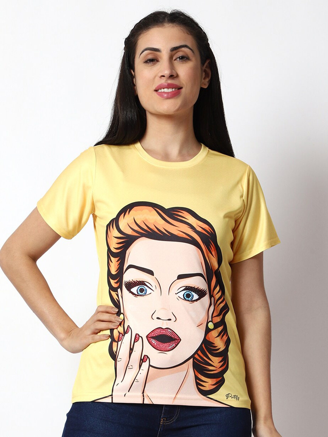 

Prettify Women Printed T-shirt, Yellow