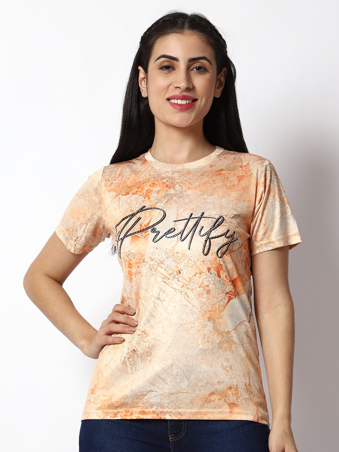 

Prettify Women Printed T-shirt, Orange