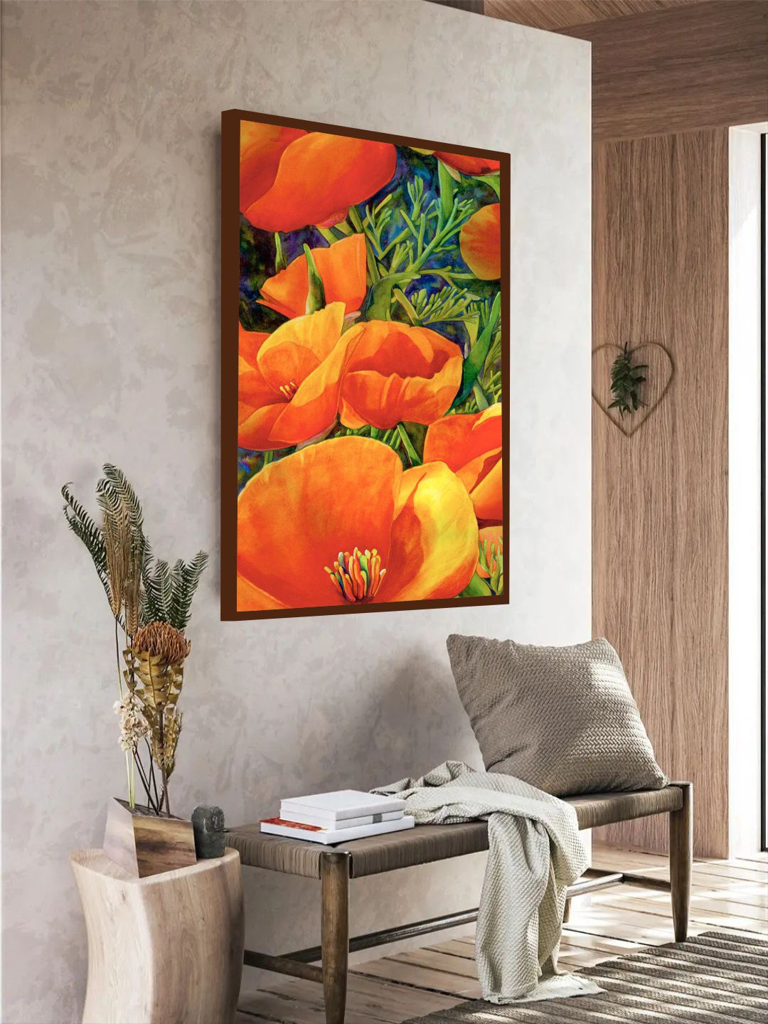 

The Art House Orange Colored & Green Floral Painted Wall Art