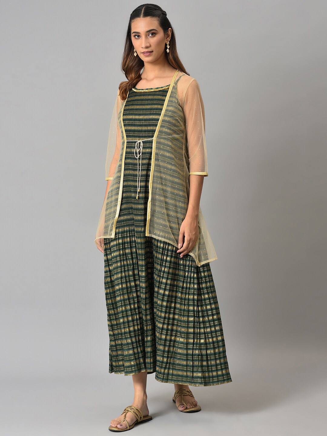 

AURELIA Printed Checked Satin Maxi Dress, Beige