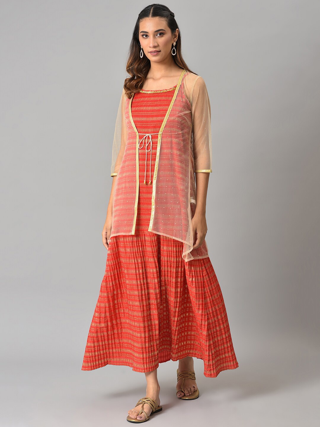 

AURELIA Satin Maxi Ethnic Dress, Beige
