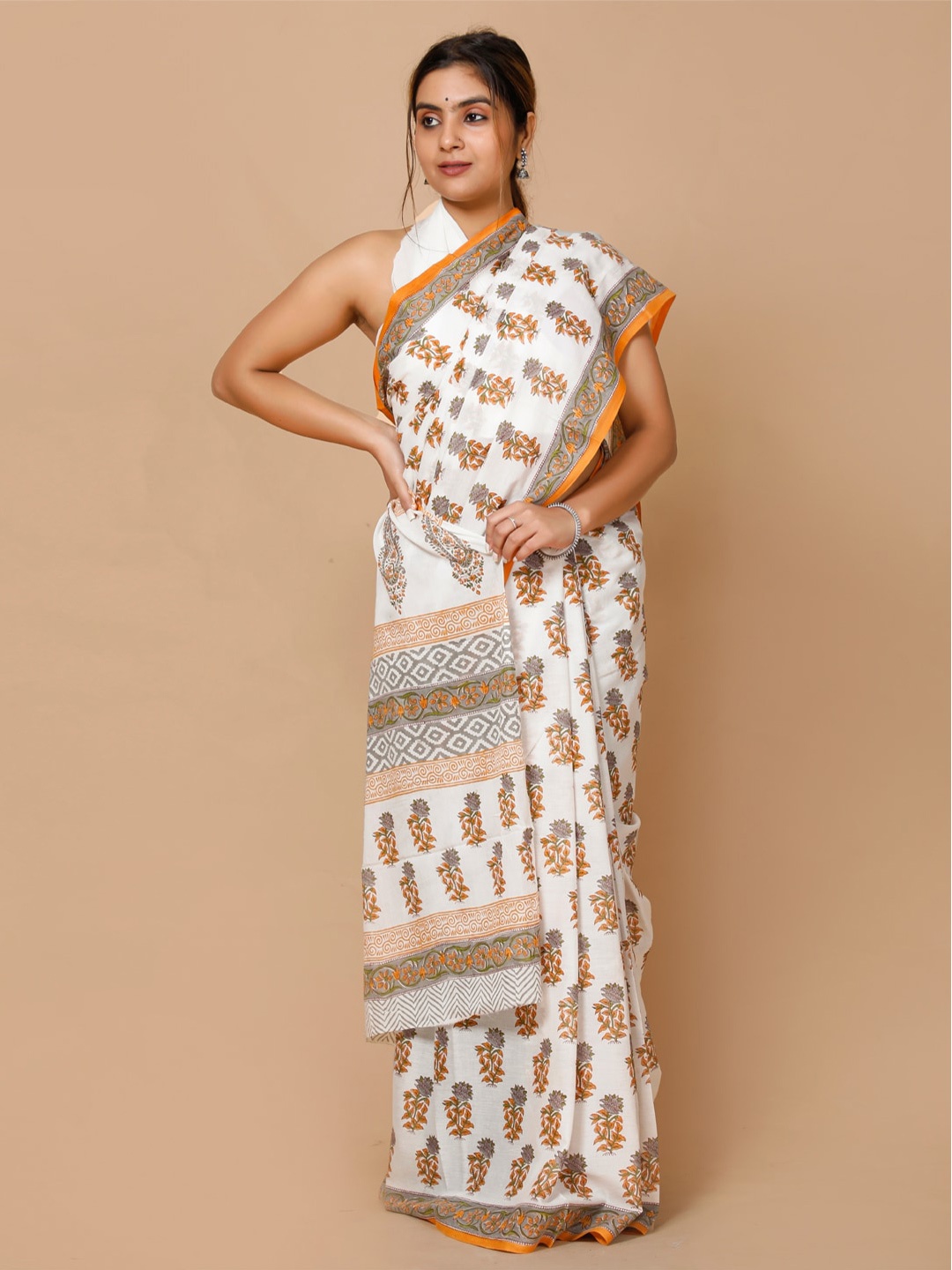 

BUTA BUTI Ethnic Motifs Pure Cotton Saree, White