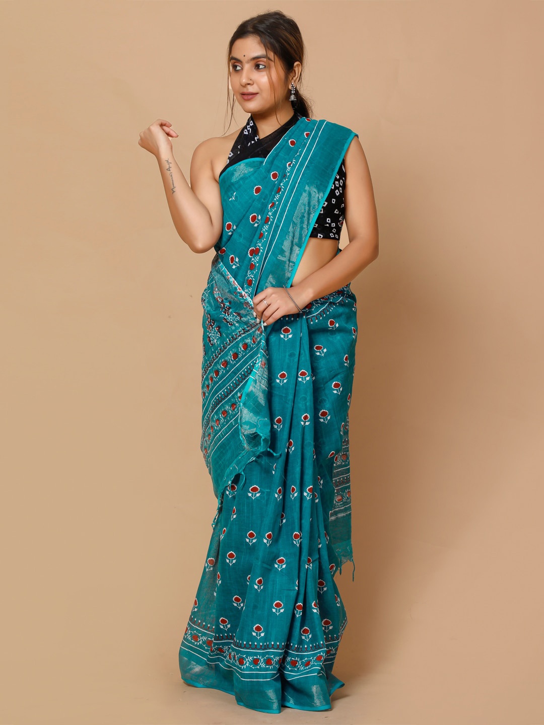 

BUTA BUTI Floral Printed Zari Saree, Blue