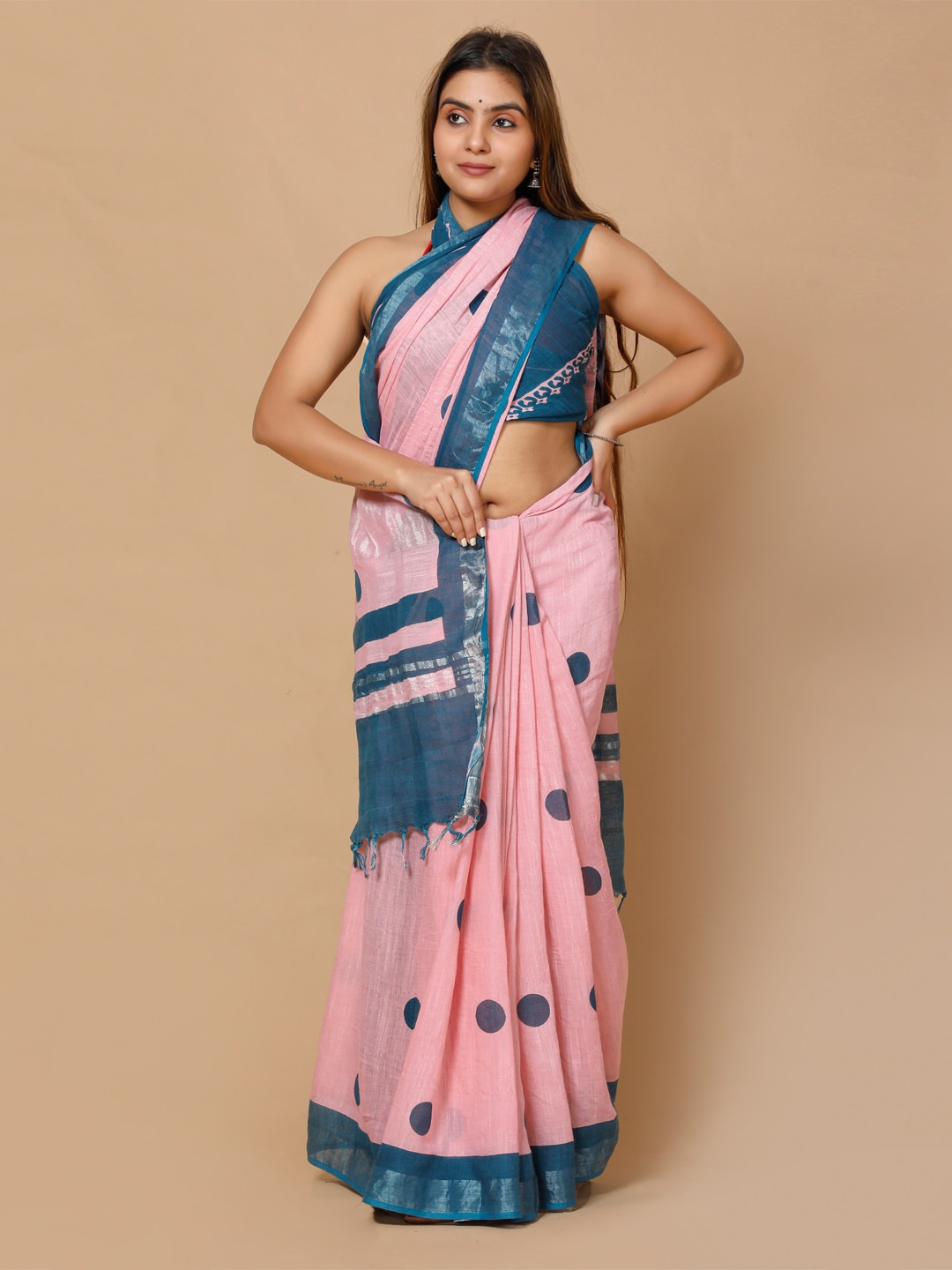 

BUTA BUTI Polka Dots Printed Saree, Pink