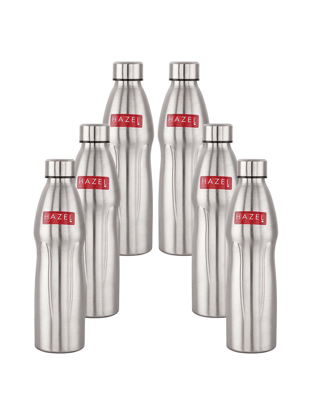 

HAZEL Set Of 6 Single Wall Vacuum Stainless Steel Water Bottle 1.1 Litre, Silver