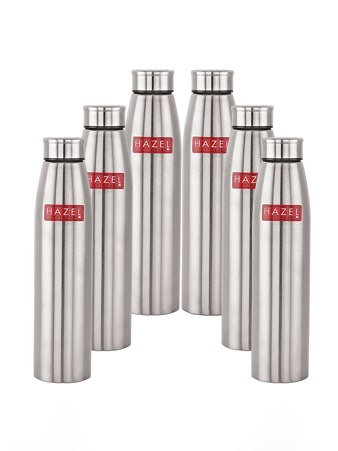 

HAZEL Steel Loch S3 Set Of 6 Single Wall Vacuum Stainless Steel Water Bottle 1 Litre, Silver